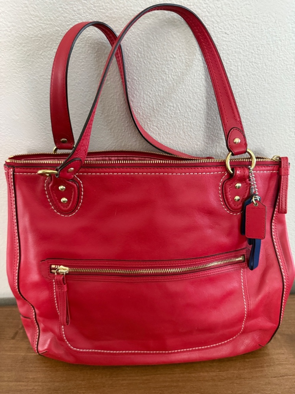 Coach Red Leather Tote with Gold Hardware